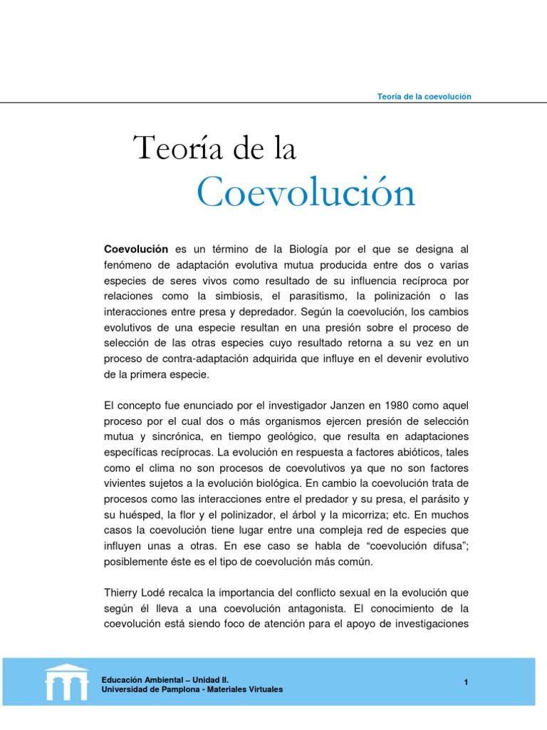 Teoria de La Coevolucion 4 Conceptos biologicos Biología evolucionaria
