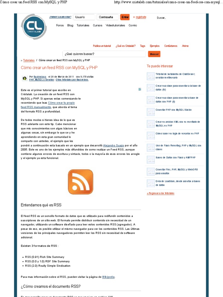 Crear feed RSS con MySQL y PHP | PDF | Desarrollo de software ...
