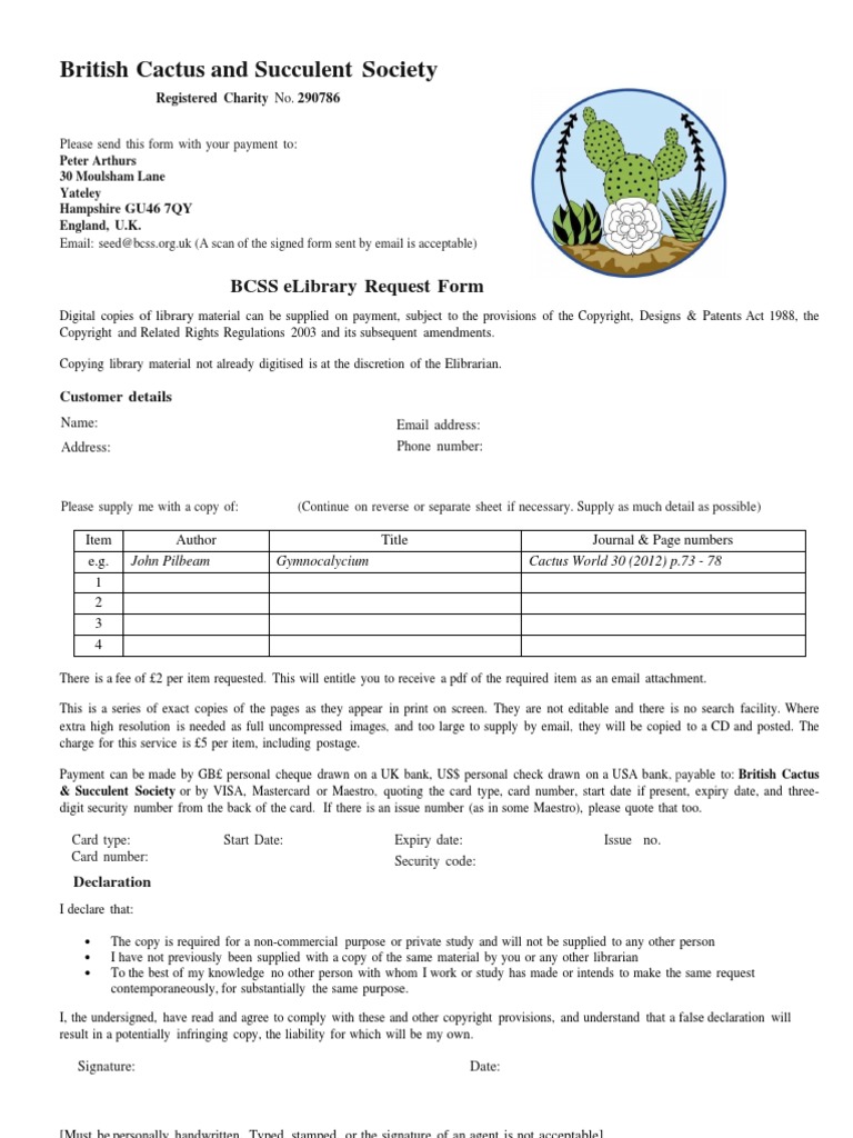 BCSS Library Request Form Email Cheque