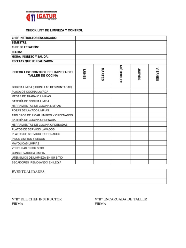 Check List de Limpieza y Control
