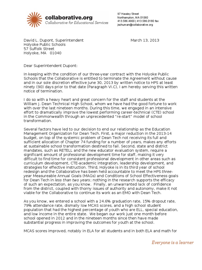 Termination Notice for Dean Tech Contract | PDF | Achievement Gap In ...