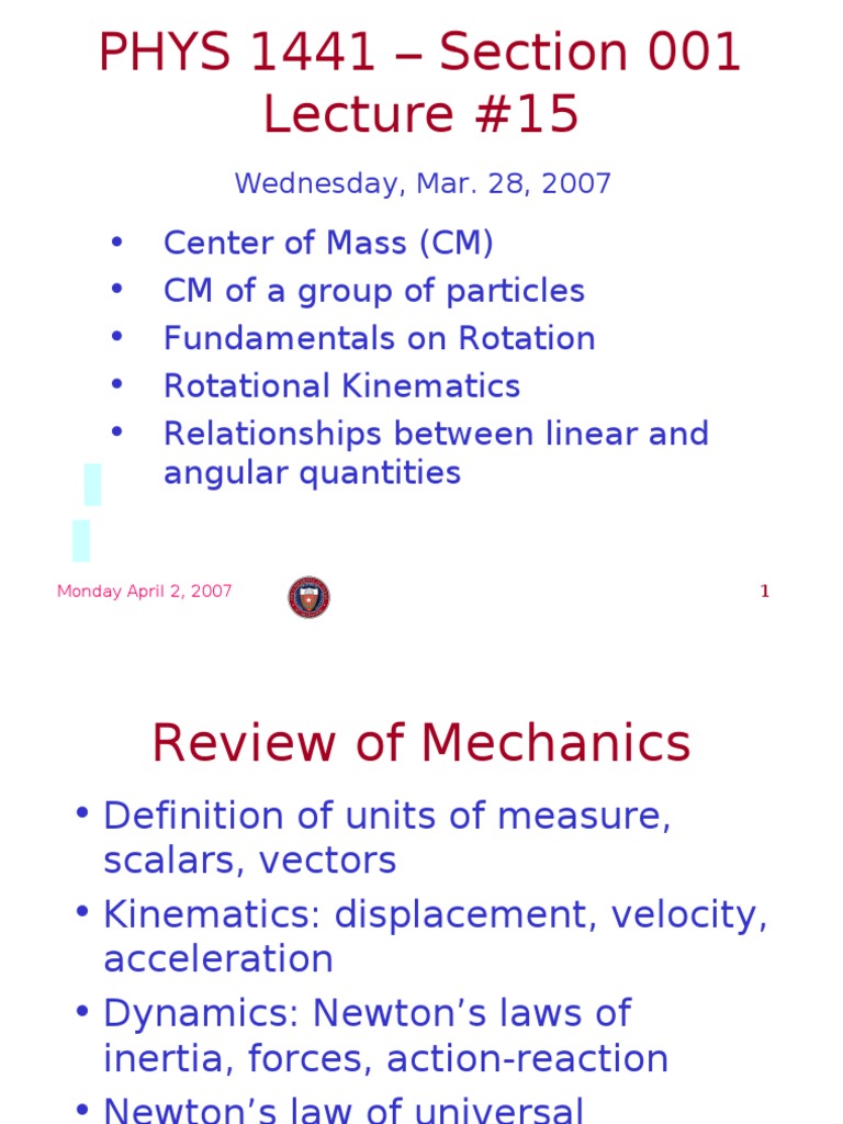 Center of Mass and Rotational Motion Concepts | PDF | Speed | Rotation ...