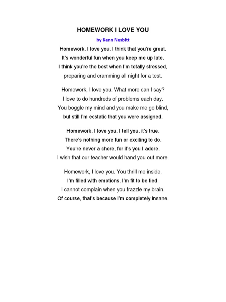 homework i love u poem