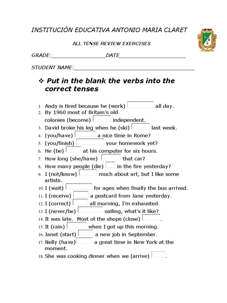 All Tenses Review Exercises for Students | PDF