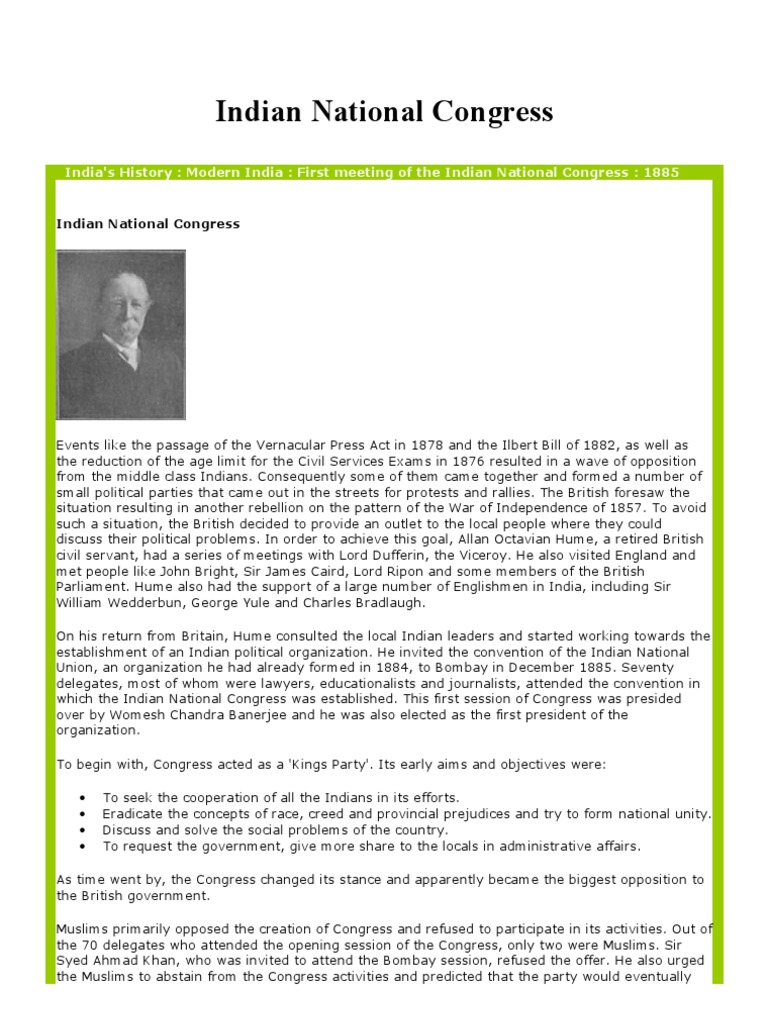 Early Objectives of Indian National Congress | PDF | Indian National ...
