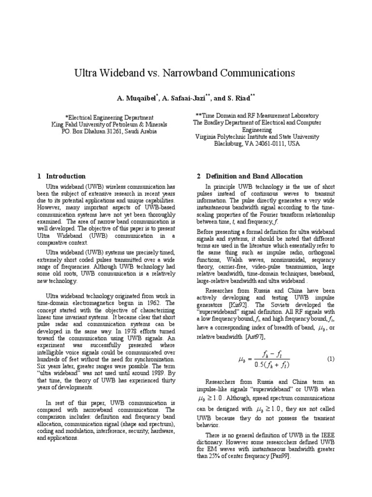 Narrow Vs Wide Band PDF Ultra Wideband Modulation