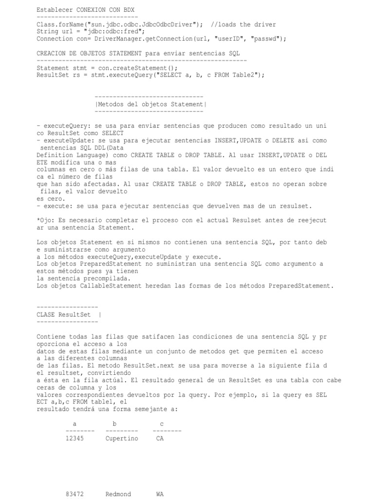 JDBC en Java | PDF | SQL | Java (lenguaje de programación)