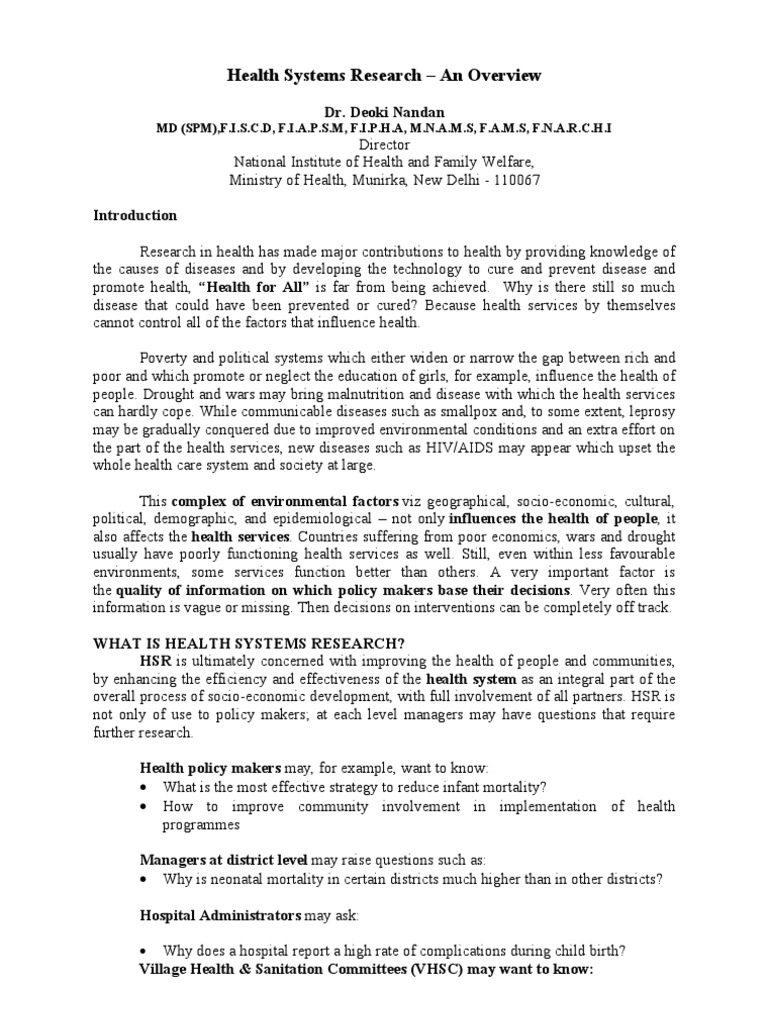 Overview of Health Systems Research | PDF | Health System | Qualitative ...