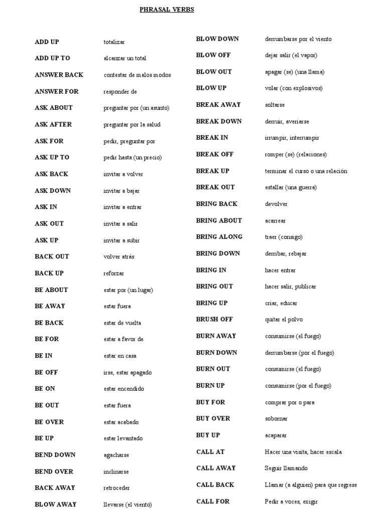 Lista de Phrasal Verbs en Español e Inglés | PDF