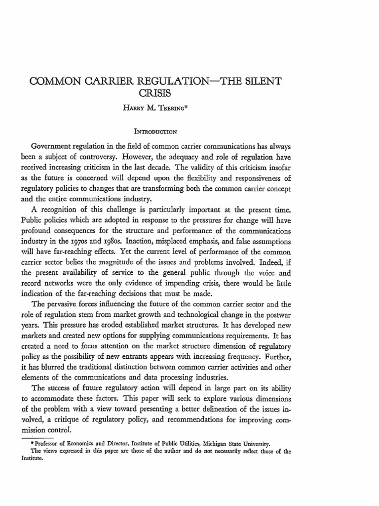 Common Carrier RegulationThe Silent Crisis PDF Externality Monopoly