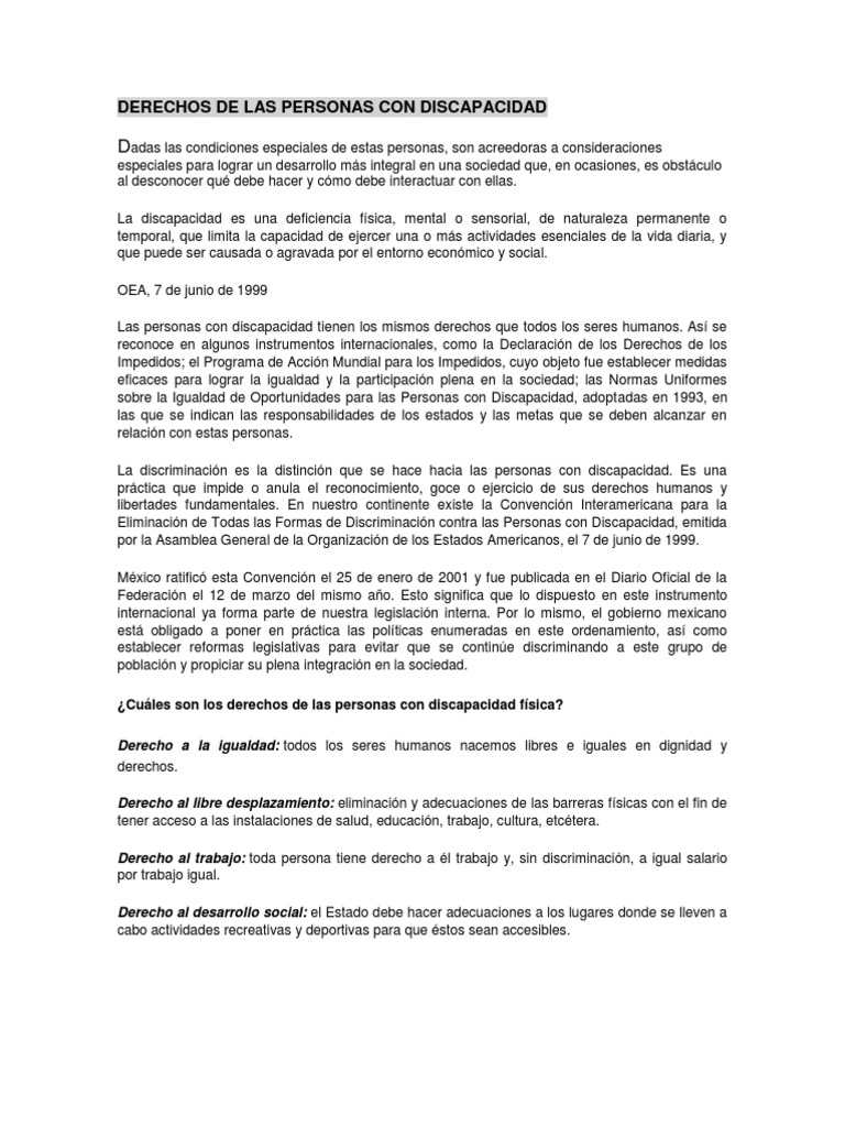 Derechos de las Personas con Discapacidad | PDF | Invalidez | Política ...