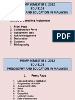 Pismp Semester 1: 2012 EDU 3101 Philosophy and Education in Malaysia