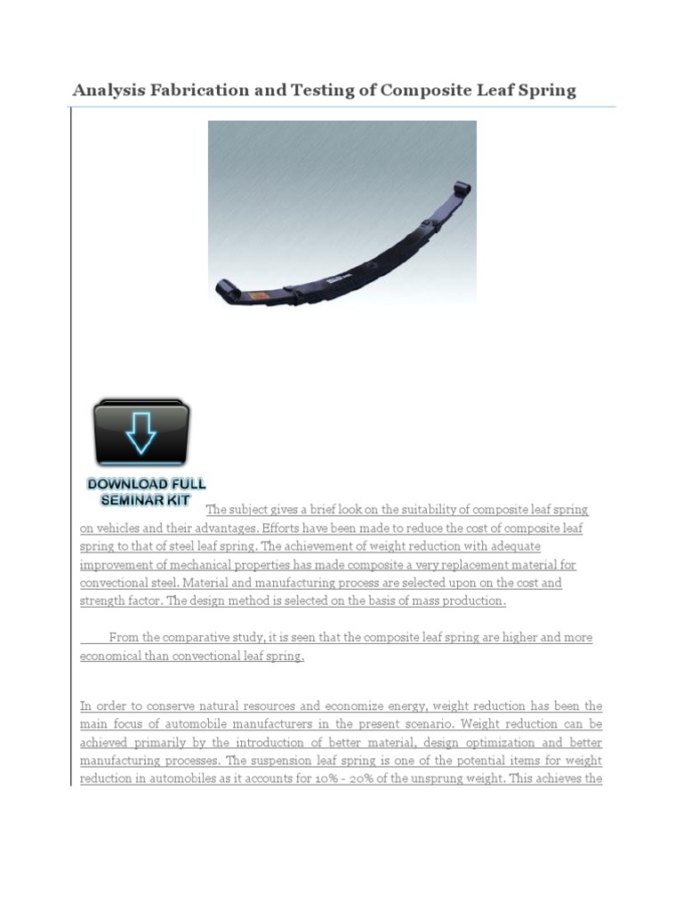 Analysis Fabrication and Testing of Composite Leaf Spring PDF Epoxy