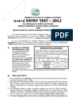 AJK Admission Entry Test 2012 Schedule in Medical Institutes