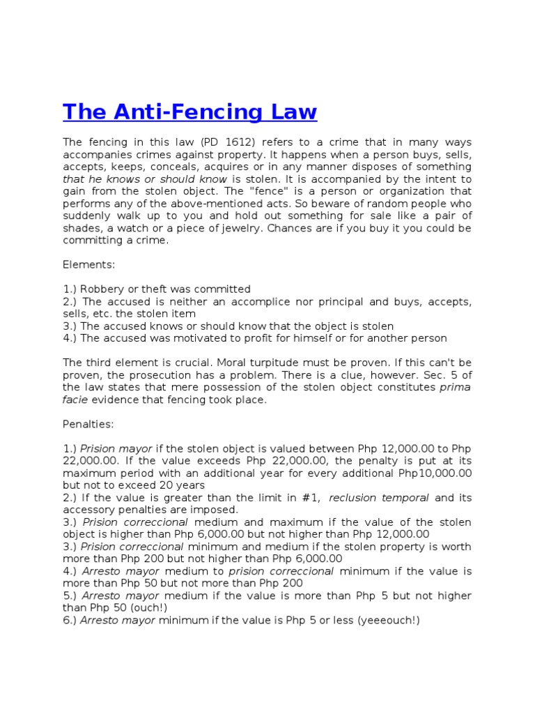 The Anti Fencing Act PDF Theft Crime & Violence