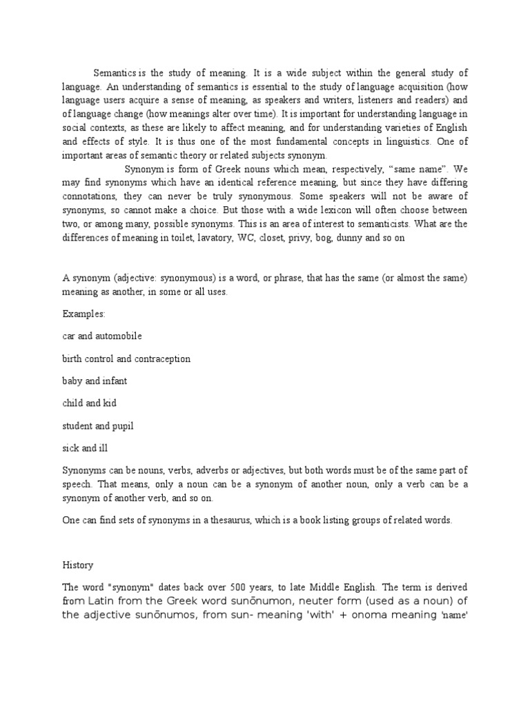 Synonym Pdf Semantics Noun