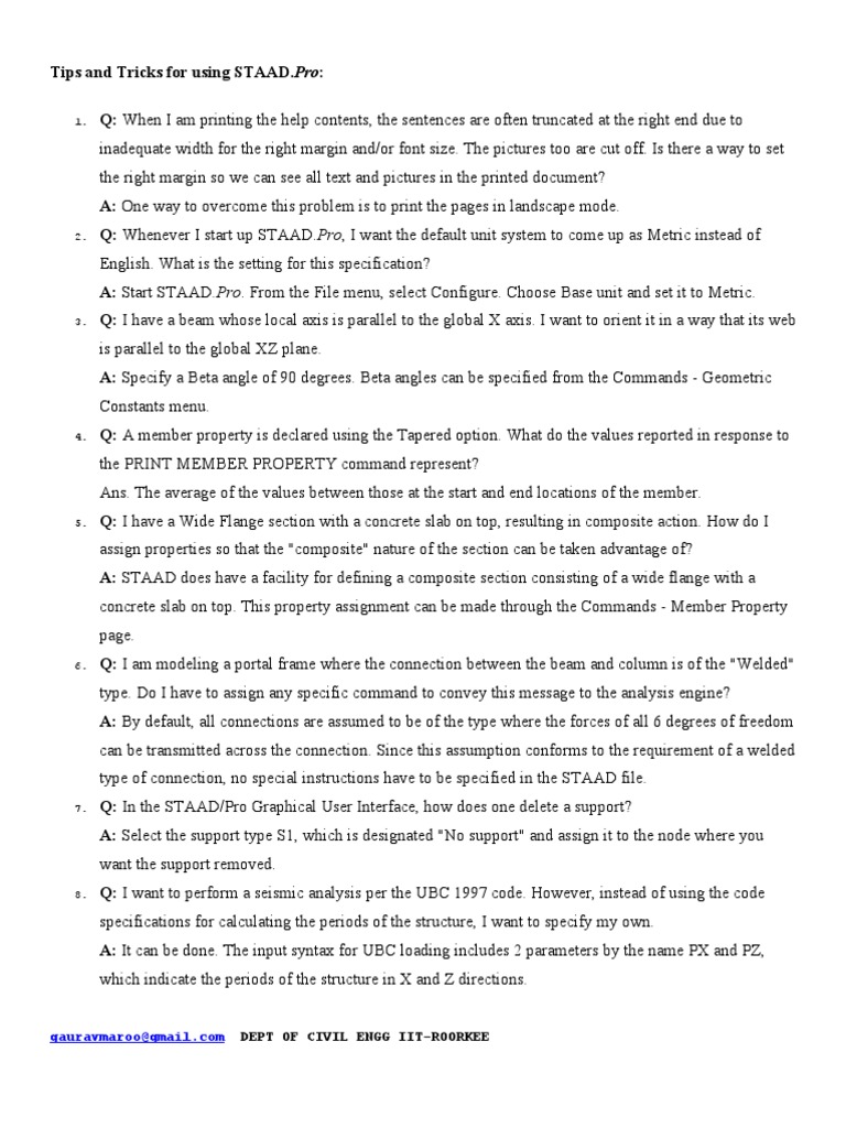 STAAD.Pro Tips and Troubleshooting Guide | PDF