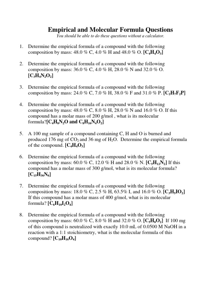 Empirical And Molecular Formula Questions You Should Be Able To