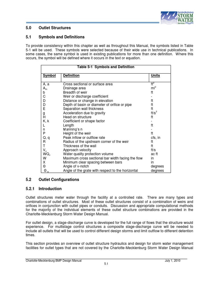 Outlet Structures in BMP Design Manual | PDF | Spillway | Flood