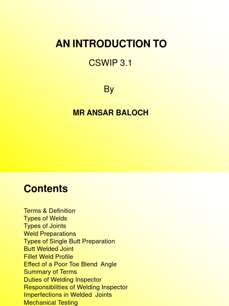 An Introduction To CSWIP 3.1 | PDF | Hardness | Welding