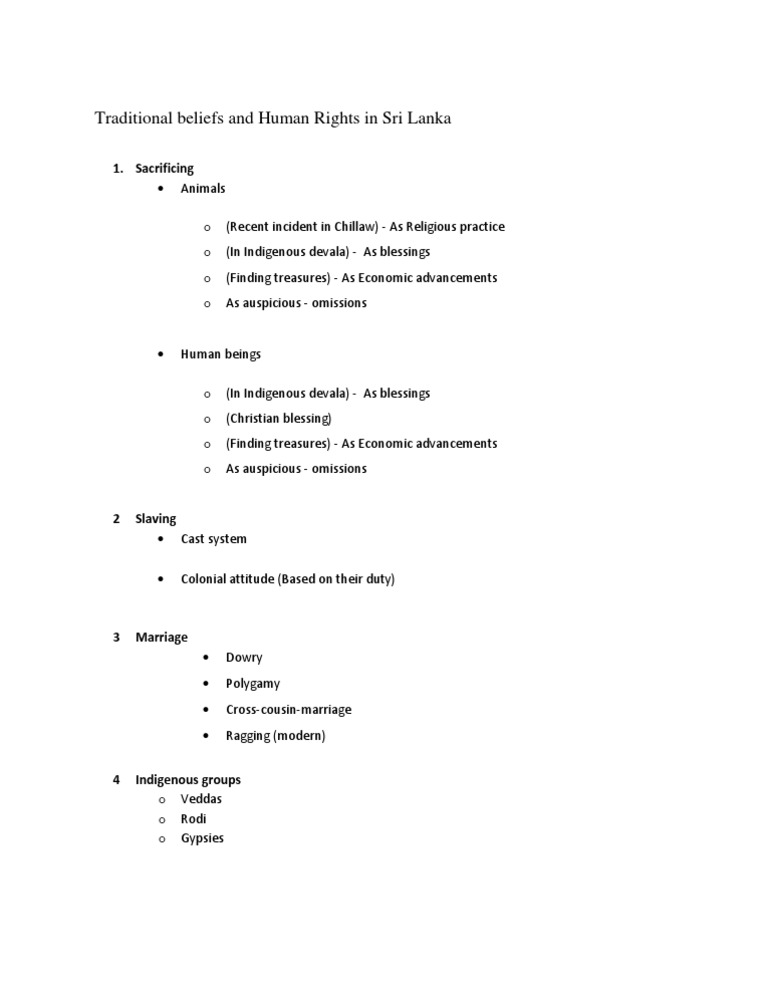 Traditional Beliefs and Human Rights in Sri Lanka | PDF