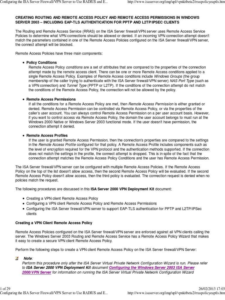 VPN Access Policy Setup in Windows 2003 | PDF | Radius | Virtual ...