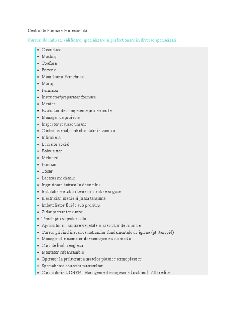 Centru de Formare Profesională | PDF