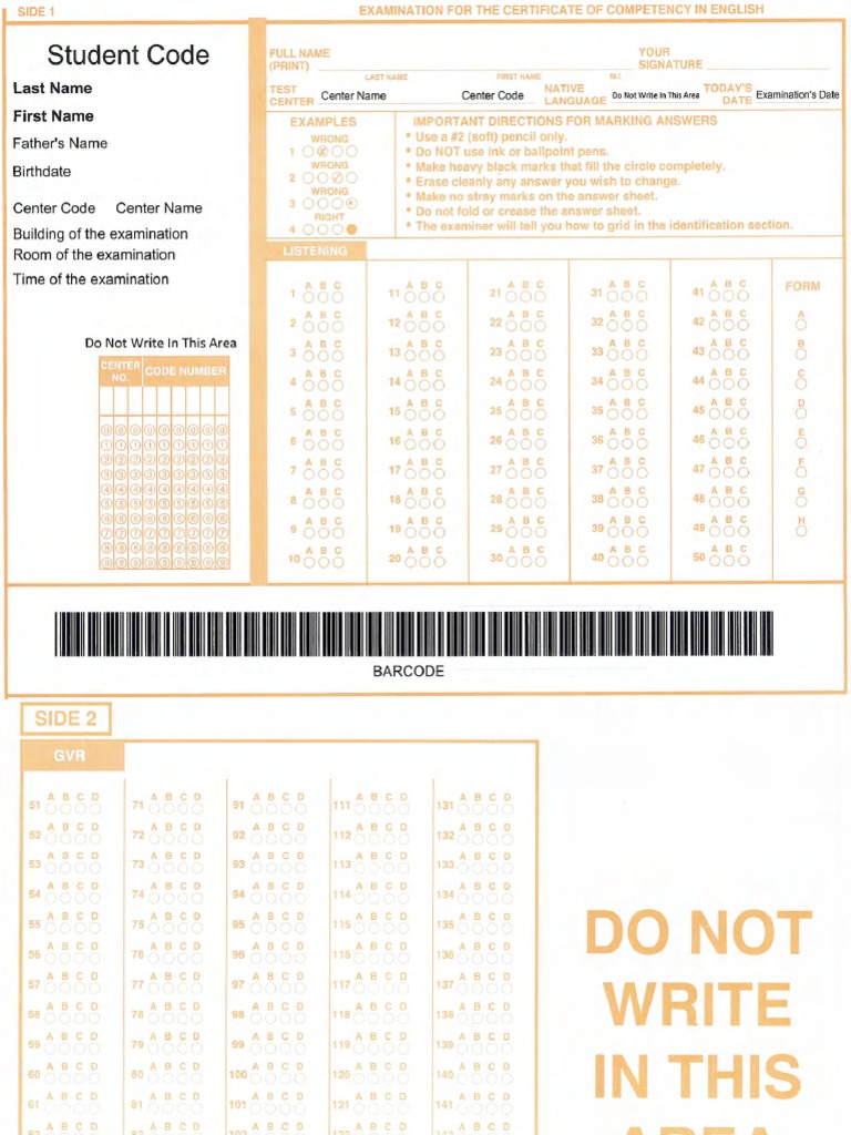 Answer Sheet Ecce Both Pages