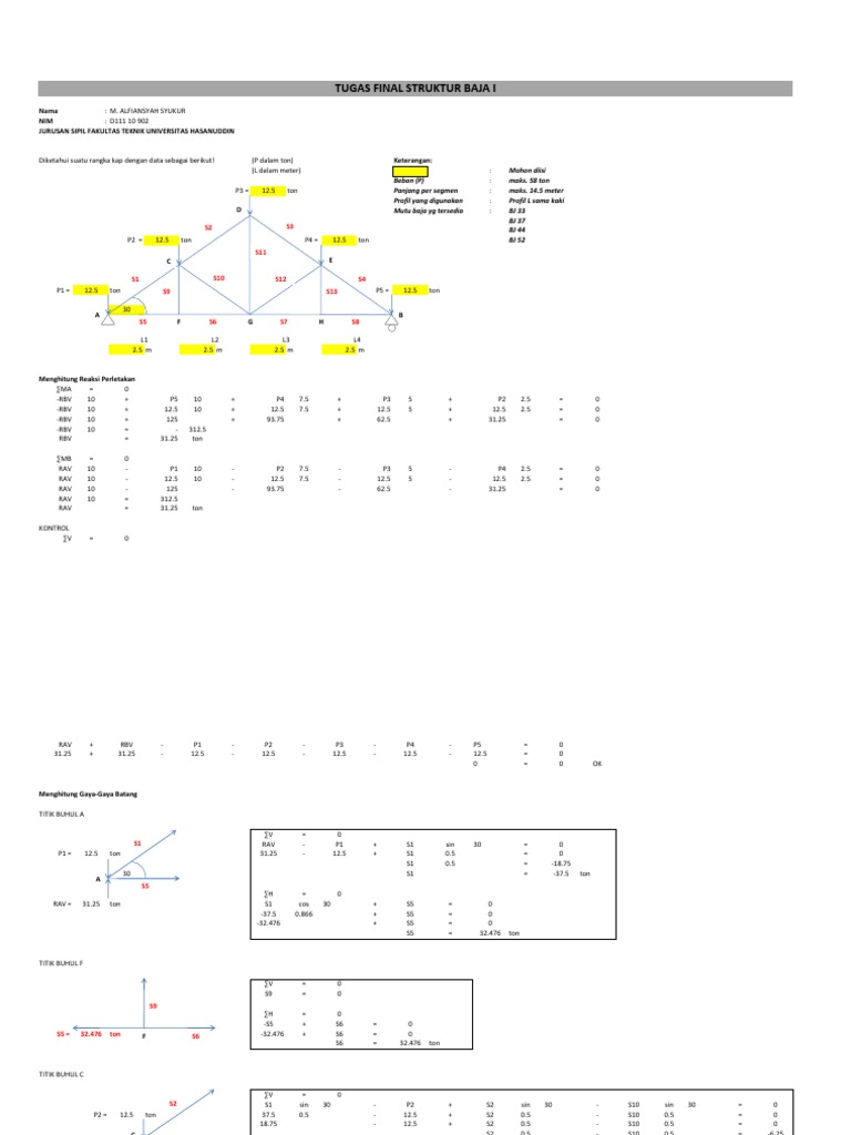Tugas Struktur Baja I Rangka Batang Alfian Tugas Struktur Baja I Rangka Batang Alfian