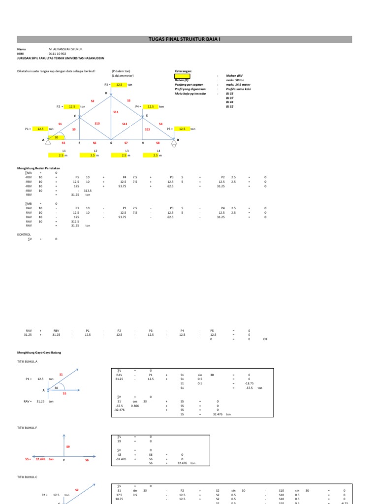 Tugas Struktur Baja  I Rangka  Batang  Alfian 