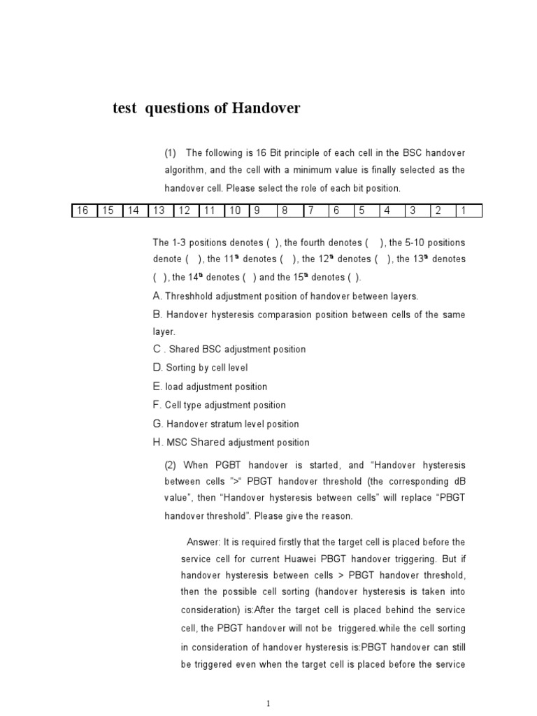 Handover Algorithm Test Questions | PDF | Hysteresis | Electronics