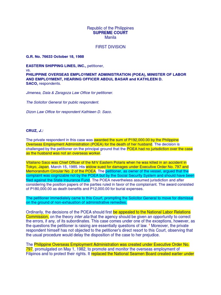 POEA Jurisdiction Over Seaman's Death Claim | PDF | Employment | Welfare