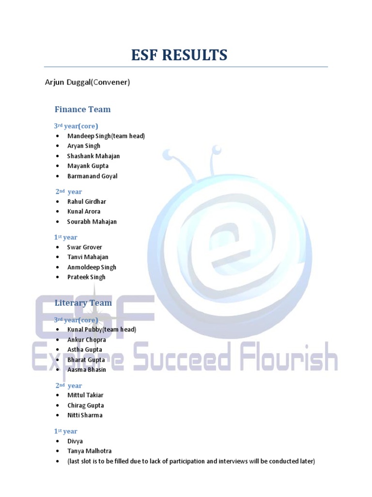 ESF Team Structure and Leadership | PDF