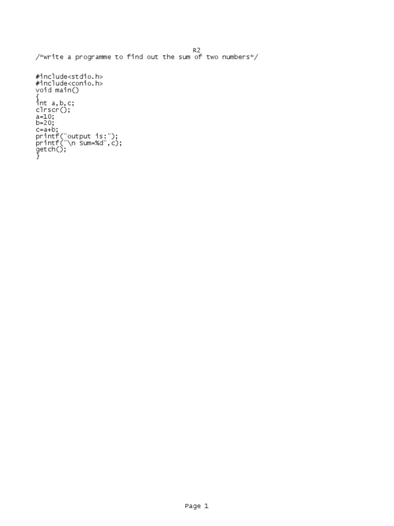 C Program to Sum Two Numbers | PDF | Computers