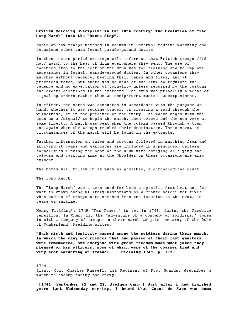 British Marching Discipline in The 18th Century The Evolution of "The Long March" Into The