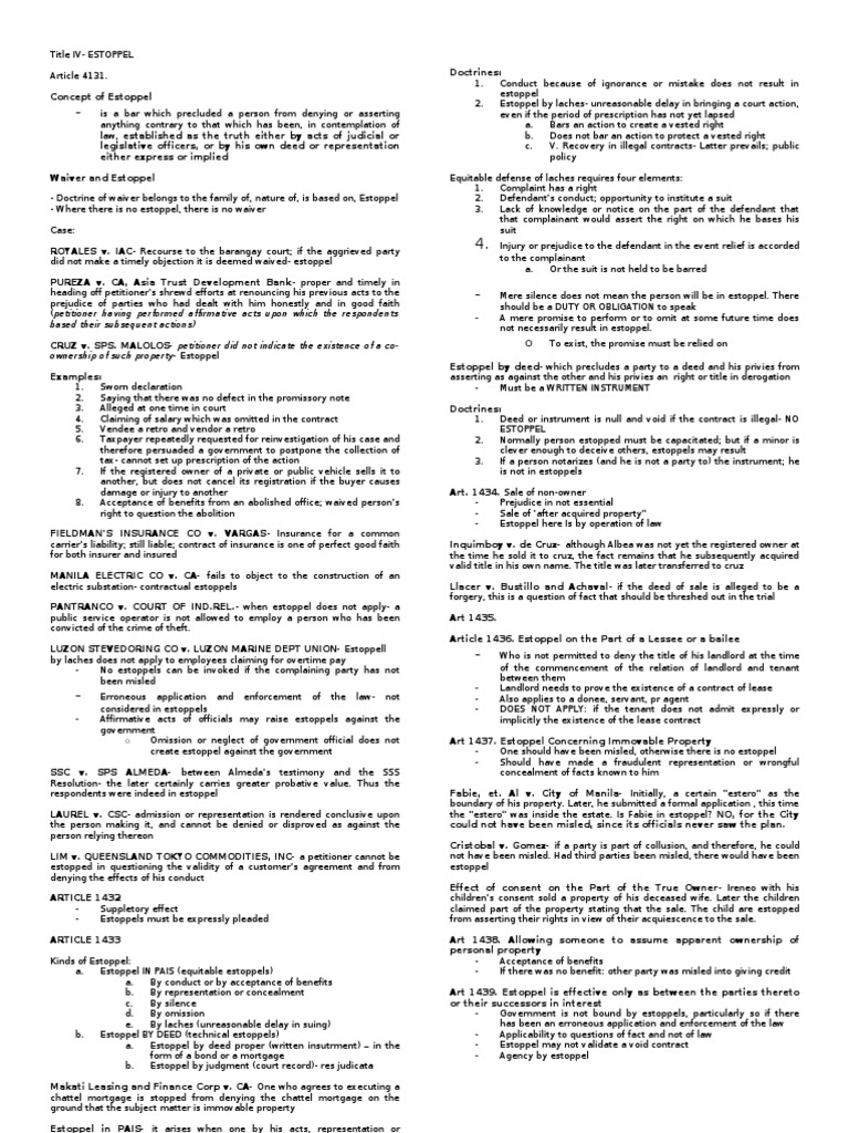 Title IV Estoppel PDF Estoppel Laches (Equity)