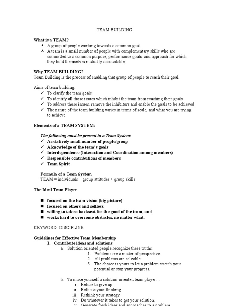 The Following Must Be Present in A Team System | PDF | Team Building | Goal
