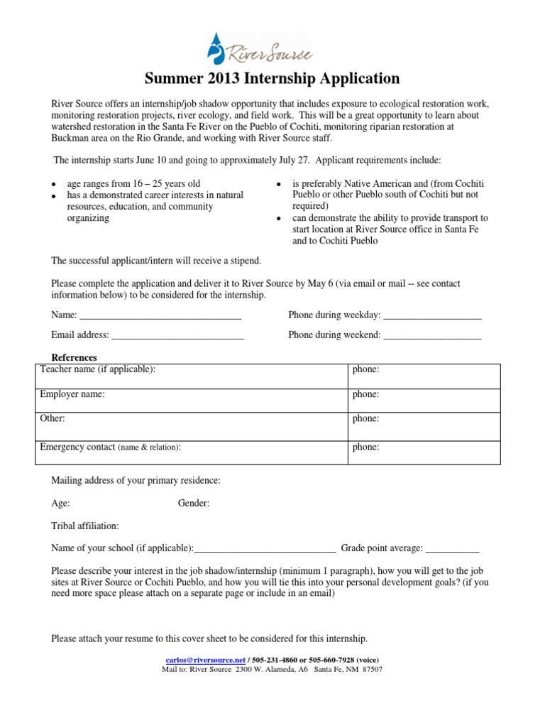 Summer 2013 Internship Application | PDF