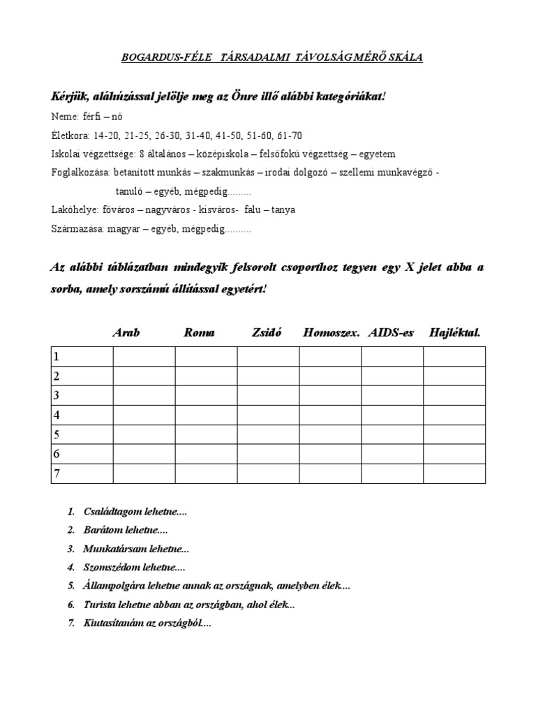 Társadalmi Távolság Mérő Skála | PDF