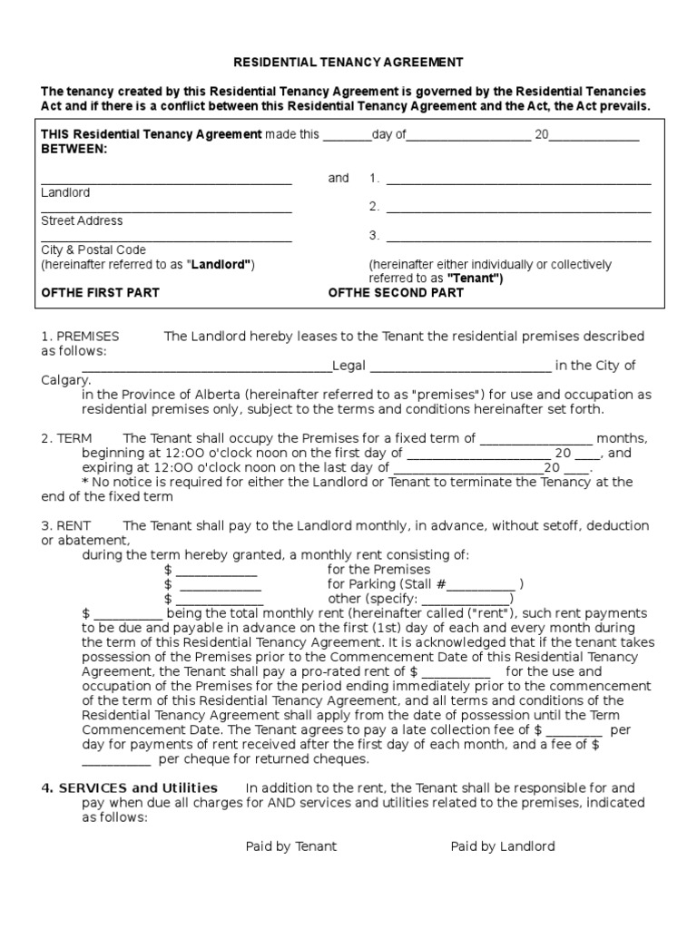 Alberta Residential Lease | PDF | Leasehold Estate | Landlord