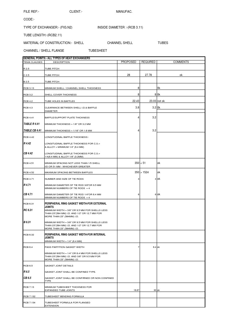 Heat Exchanger Checklist As Per TEMA PDF Pipe (Fluid Conveyance