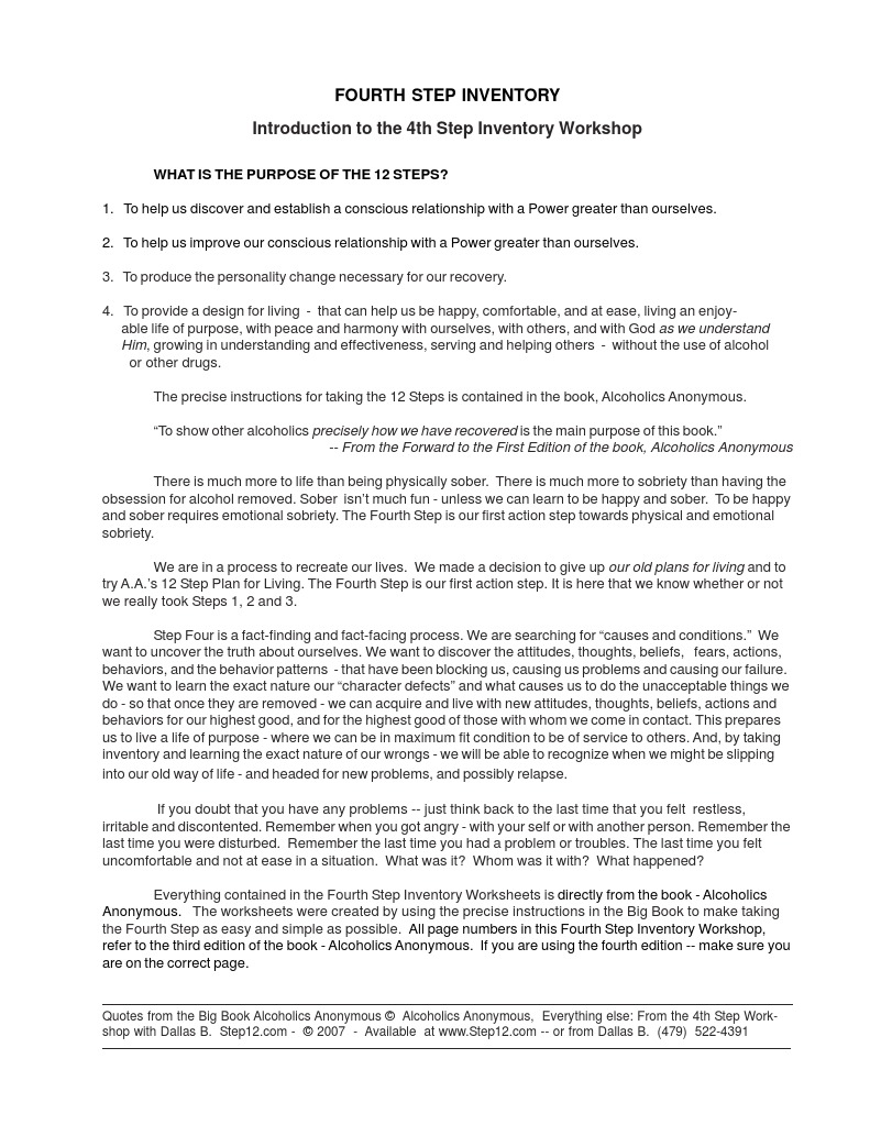 4th Step Instructions X | PDF | Twelve Step Program | Alcoholics Anonymous