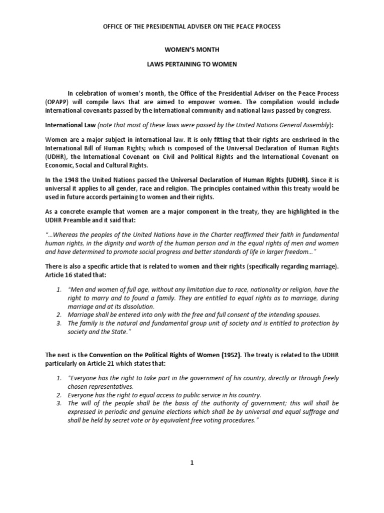 Women's Month Laws Promoting Women's Rights in The Philippines PDF