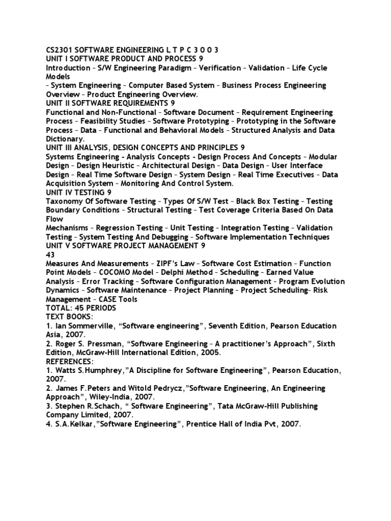 CS2301 Software Engineering Overview | PDF | Software Testing ...