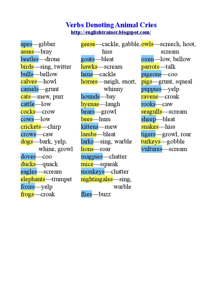 Verbs Denoting Animal Sounds