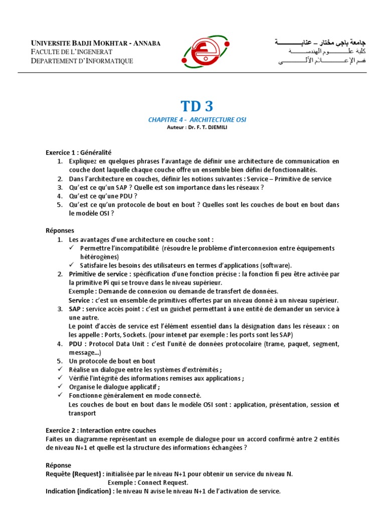 Exercice Corrigé Modele Osi Et Tcp/ip Pdf Corrige TD-3 PDF | PDF | Modèle OSI | Technologie de médias