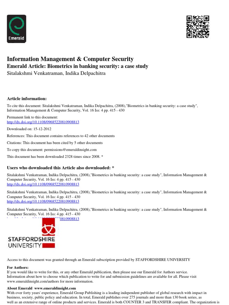 Biometrics in Banking Security A Case Study | PDF | Biometrics | Access