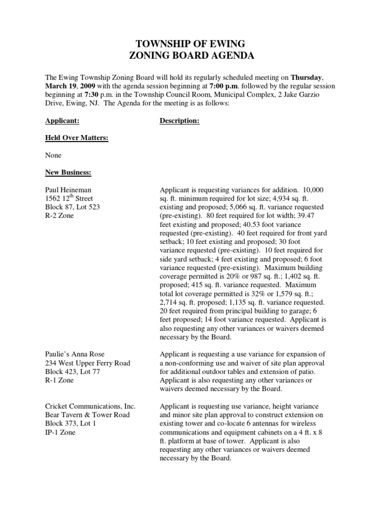 03-19-09 Zoning Board Agenda | PDF