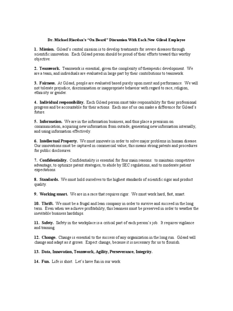 Gilead's Core Values for New Employees | PDF | Business