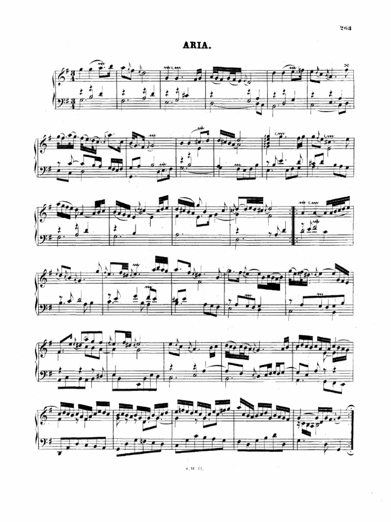 J. S. Bach Goldberg Variations, Aria Piano Score